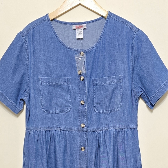 NWOT Vtg 90's Denim Maxi Dress Sz L Button Up Cotton Pockets Cottagecore Western - Picture 4 of 12